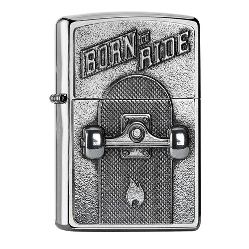 Born to ride - die Ansage für alle Skateboard Fans. Ein tolles Emblem Zippo Feuerzeug.