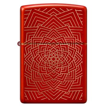 Ein wunderbares technisches Blumenmuster, gelasert auf einem Zippo Metallic-Red Basic.