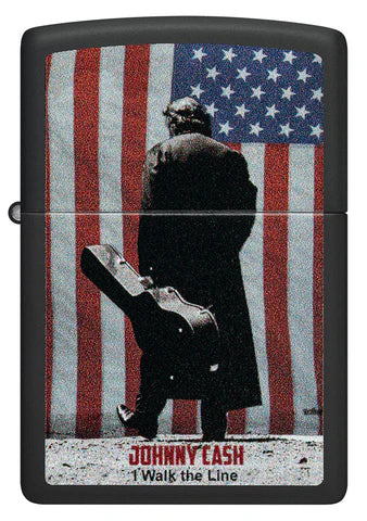 Johnny Cash mit Walk the Line - eine Legende. Ein tolles Color Image auf der Basis eines Black Matte Zippo Benzinfeuerzeuges.