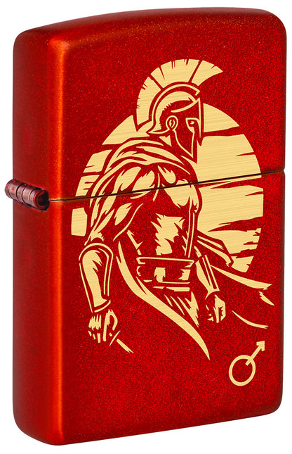 Der römische Gott Mars der Wächter des Krieges und des Militärs. Eine wunderbare Laser Gravur auf einem Metallic Red Zippo Benzinfeuerzeug.